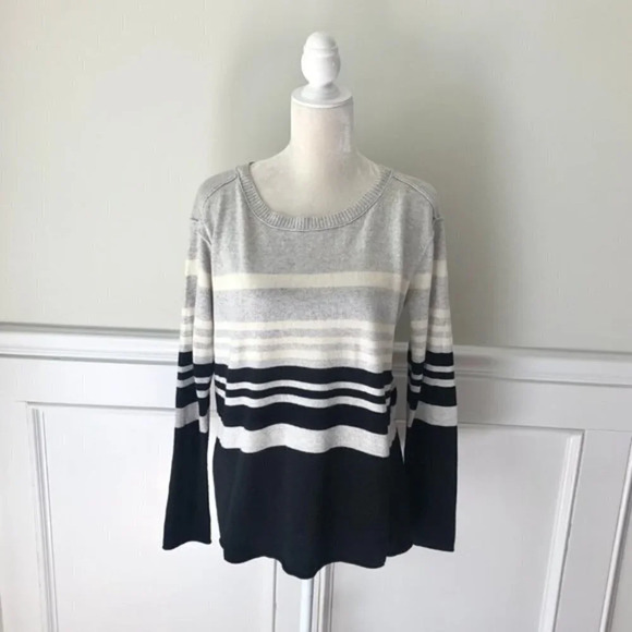 Michael Stars Black Gray Striped Sweater Wool S - Picture 2 of 6